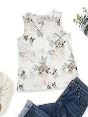 Floral Print Tank Top V Neck Sleeveless Summer Top Women's Clothing