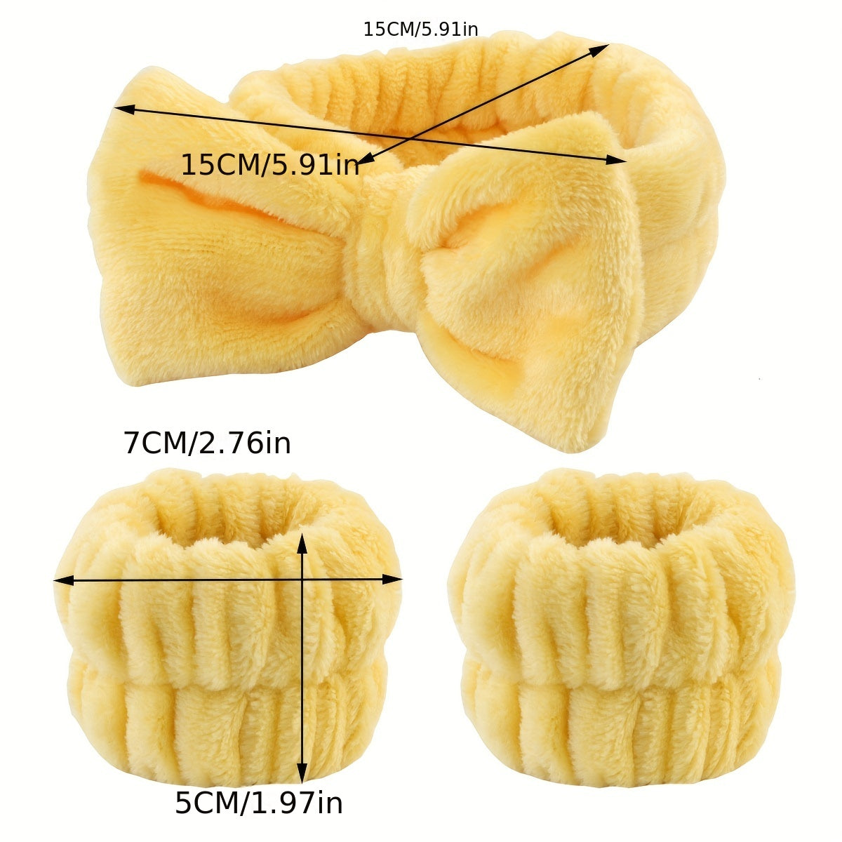 3pcs Plush Head Hoop & Wristbands Set for Women