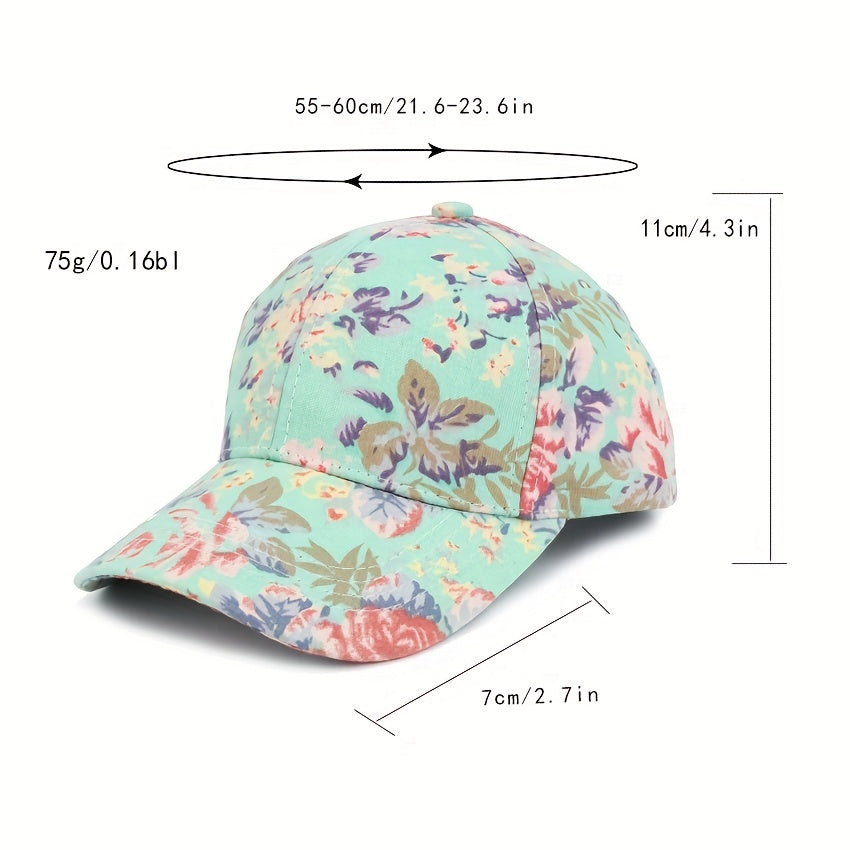 Flower Print Baseball Cap Sunscreen Dad Hat Outdoor Sun Hats Women