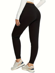  Sporty Pants Women's Plus Solid Wide Waistband Running Trousers