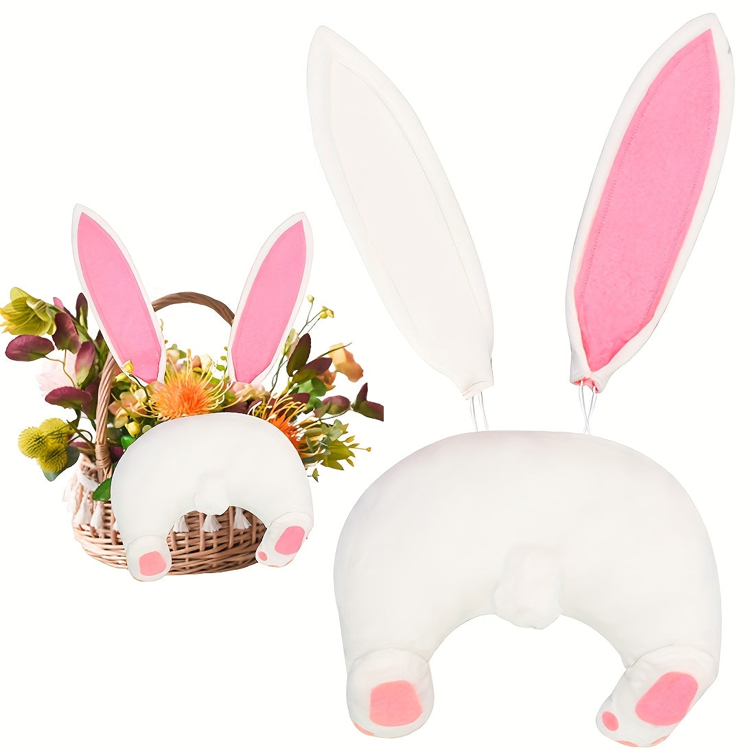2pcs Easter & Christmas Faceless Rabbit Wreath Set Soft Polyester Decoration