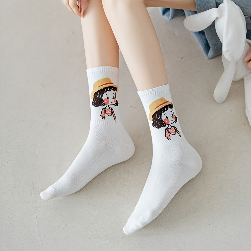Cartoon Print Comfy Mid Tube Socks Women's Stockings