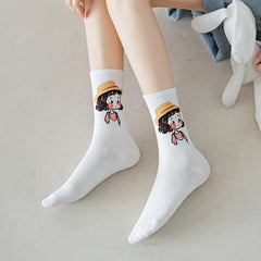 Cartoon Print Comfy Mid Tube Socks Women's Stockings