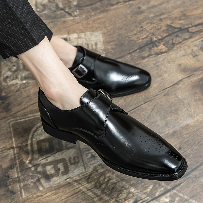 Men's Brogue Monk Strap Loafer Shoes Square Toe Casual Dress Shoes