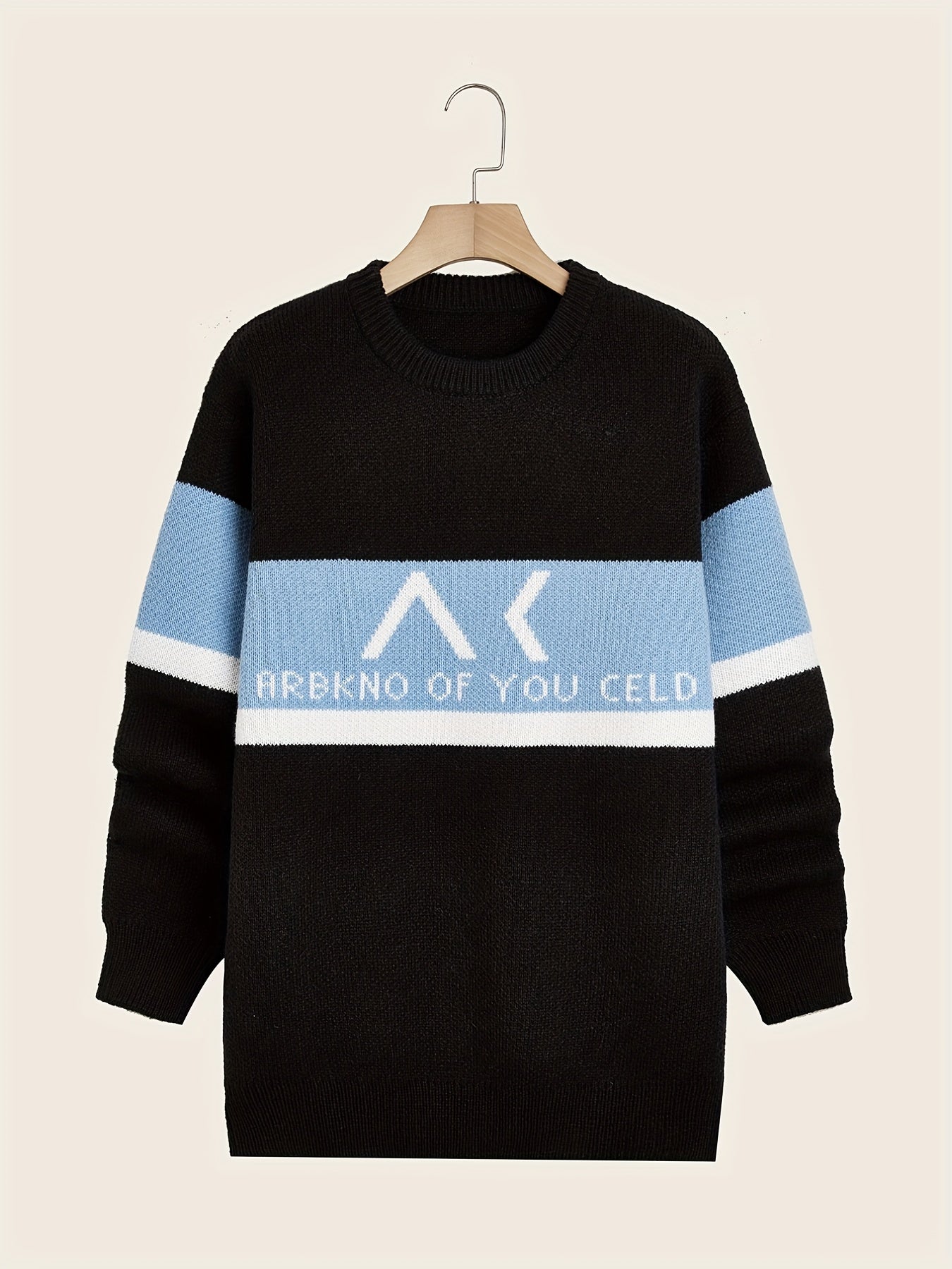 Men's Knitted Block Sweater Warm Winter Pullover