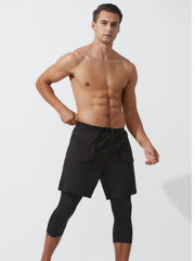 Men's Double Layer Capris With Pockets High Stretch Drawstring