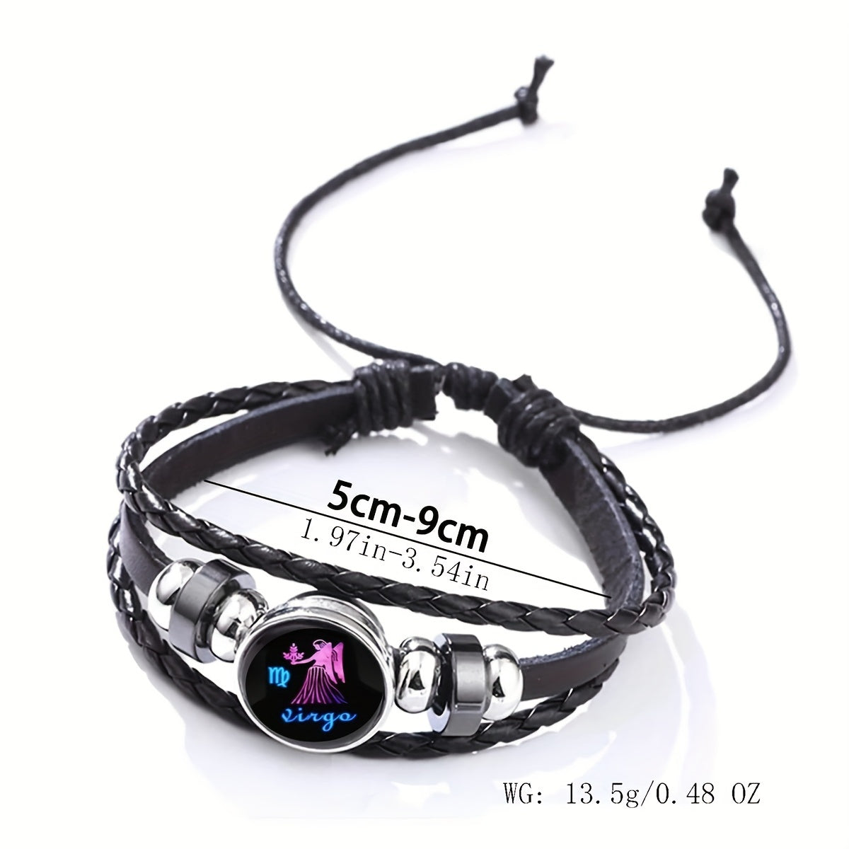 12 Constellation Leather Woven Bohemian Denim Bangle