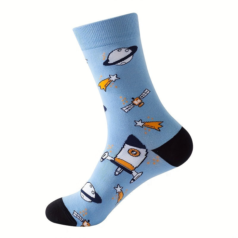 5 Pairs Cartoon Print Socks Soft Women's Mid Tube Stockings