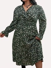  Casual Dress Women's Plus Ditsy Print Lantern Sleeve Dress