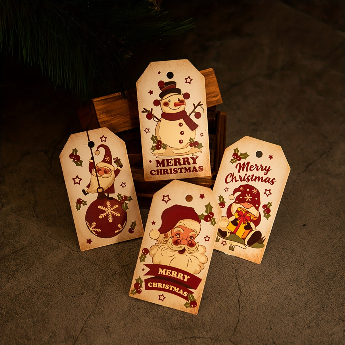 50pcs Vintage Christmas Holiday Blessing Card Santa Snowman Print Gift Tag