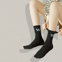 5 Pairs Letter Print Socks Breathable Women's Mid Tube Stockings