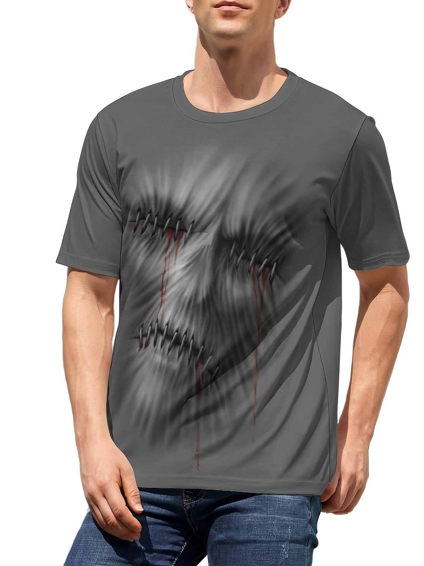 Halloween Skeleton Print Men's Graphic Crew Neck T-shirt