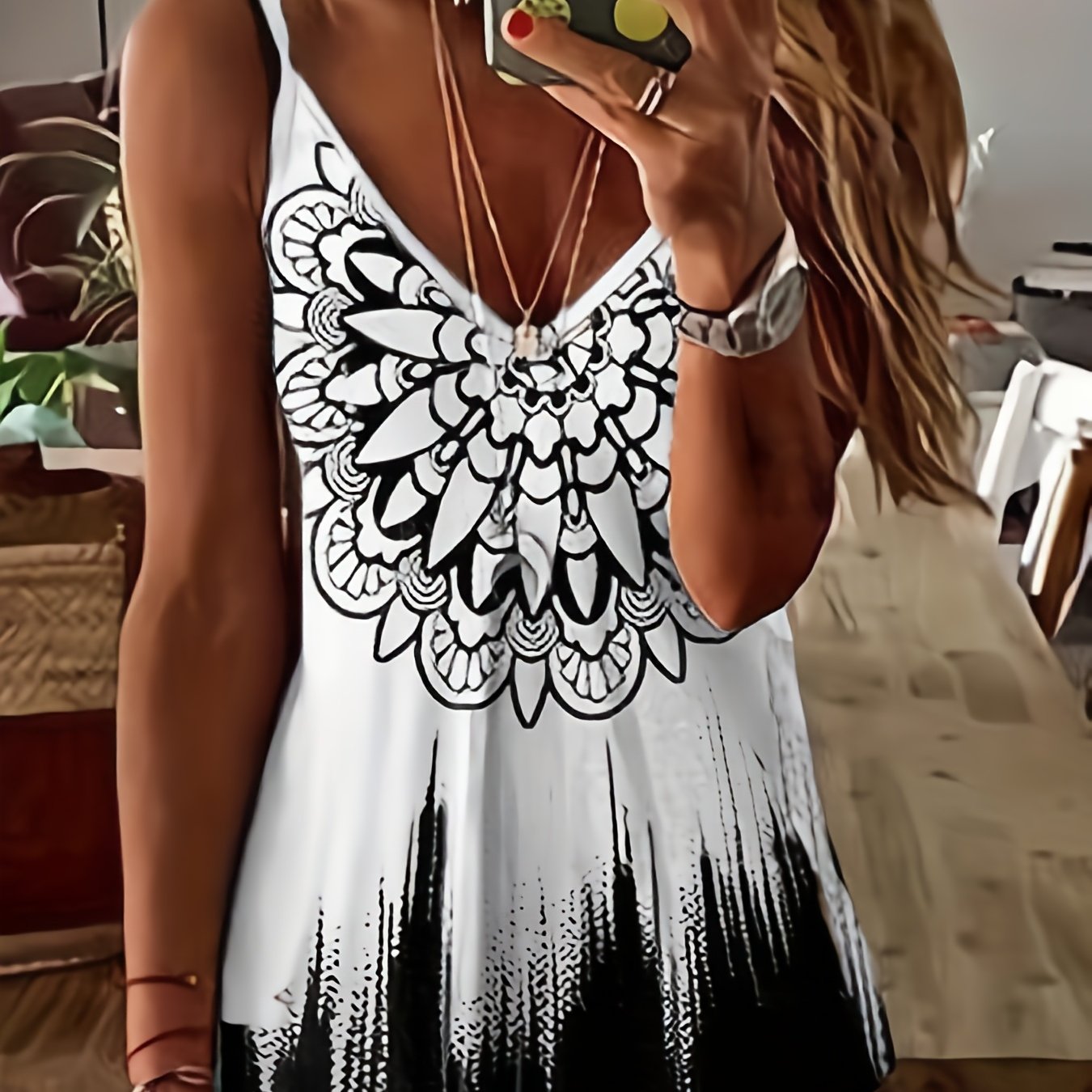  Colorblock Floral Cami Top V Neck 