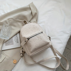 Cartoon Graffiti Embossed Backpack Zipper Solid Rucksack