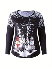  Christmas Outfits Set Women's Plus Santa Claus & Snowman Print Top