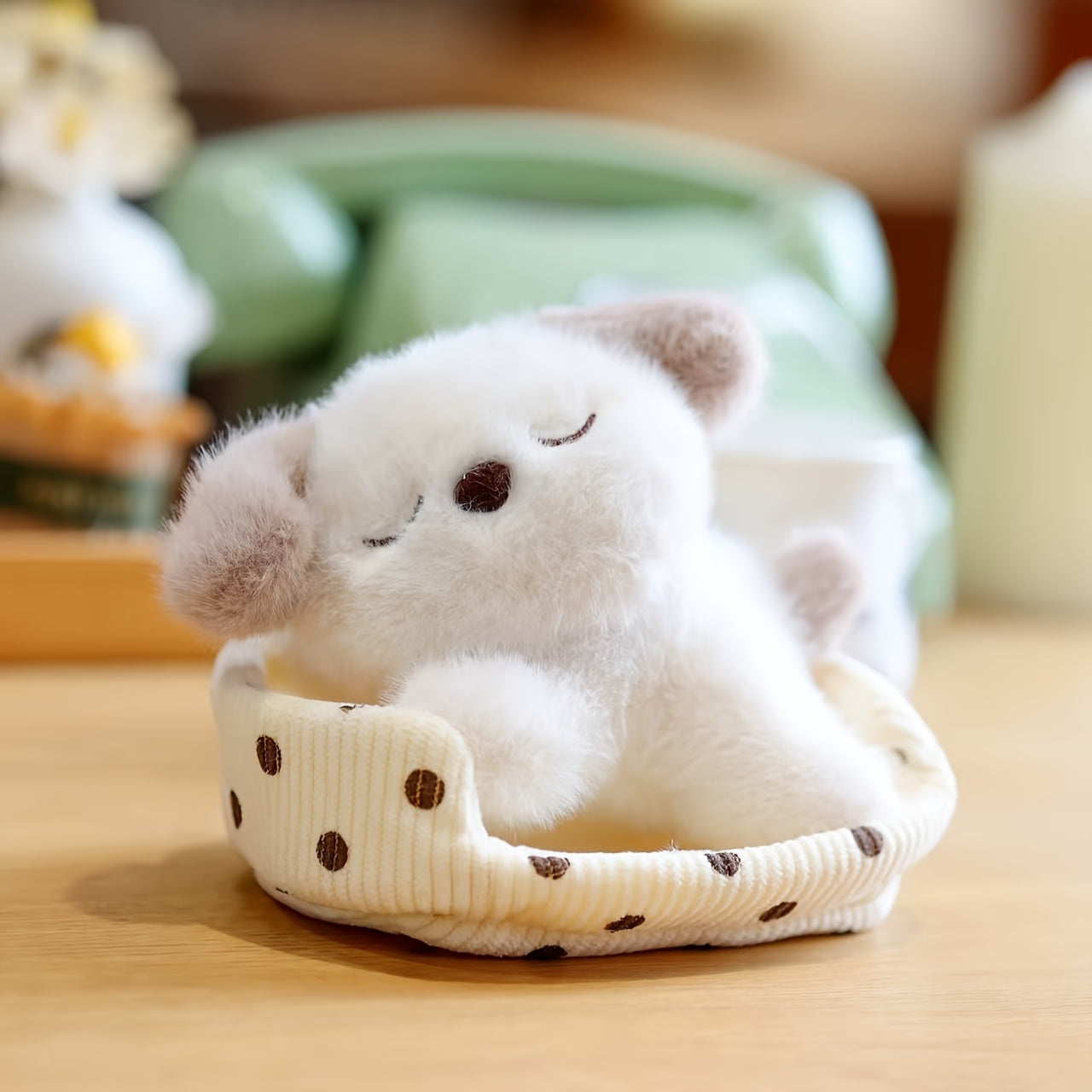 Plush Doll Sleeping Animal Stuffed Soft Fluffy Fur Pastel Colors Bedside Decor