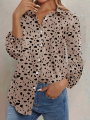  Dalmatian Print Lantern Sleeve Blouse