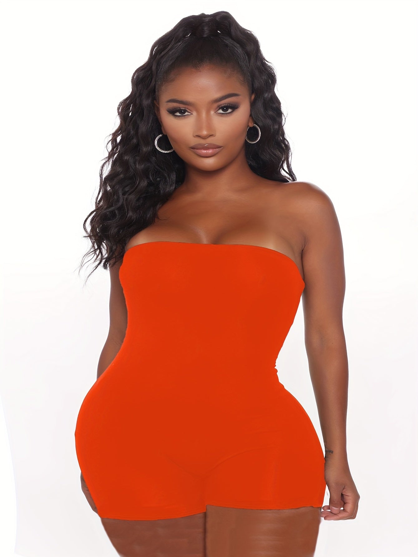  Strapless Sexy Romper Slight Stretch