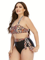  Leopard Print Belted Top & Panty Swimsuit Set