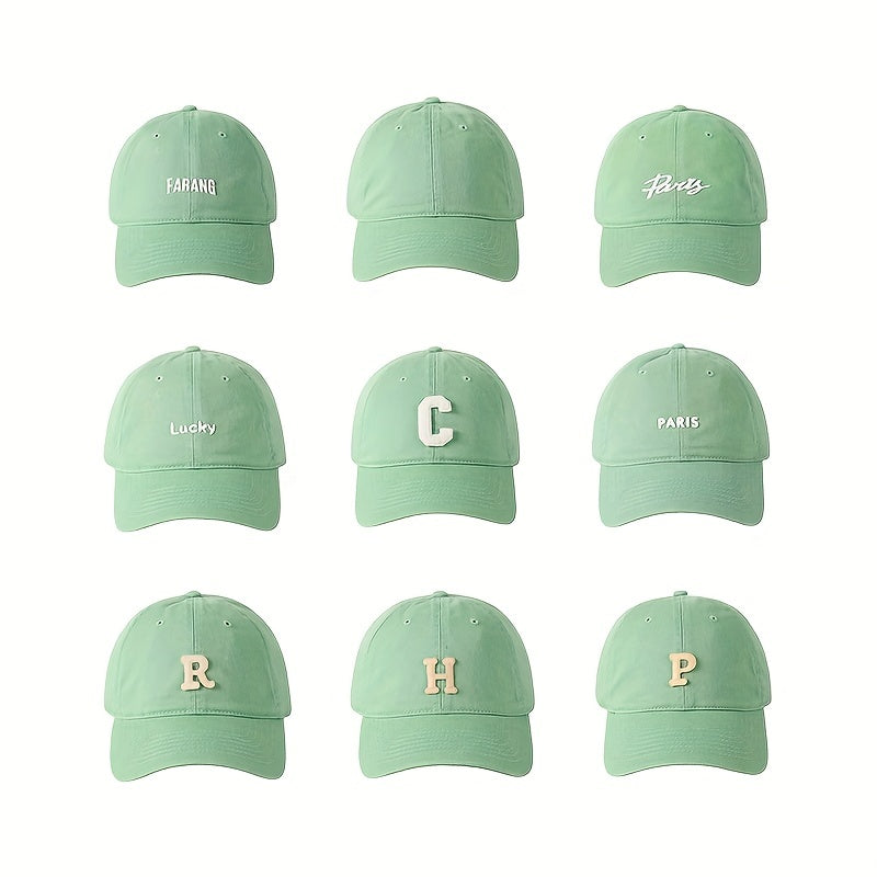 Letter Patch Baseball Cap Mint Green Lightweight Casual Sun Hat