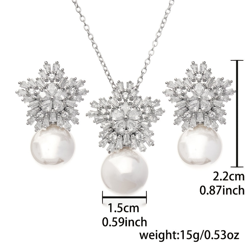 Flower Shape Faux Pearl Jewelry Set Necklace & Earrings