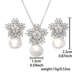 Flower Shape Faux Pearl Jewelry Set Necklace & Earrings