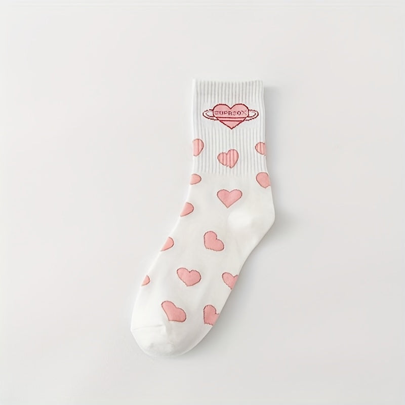 Heart Print Socks 4 Pairs Women's Stockings