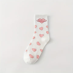 Heart Print Socks 4 Pairs Women's Stockings