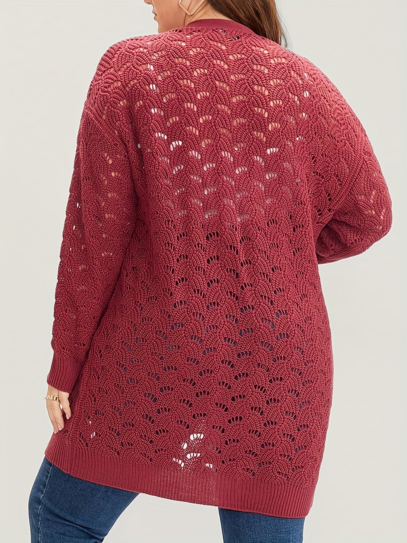  Casual Cardigan Women's Plus Hollow Knitted Long Sleeve Open Front Swe