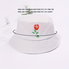Rose Printed Bucket Hat Lightweight Basin Hat Casual Sunscreen Fisherman Cap
