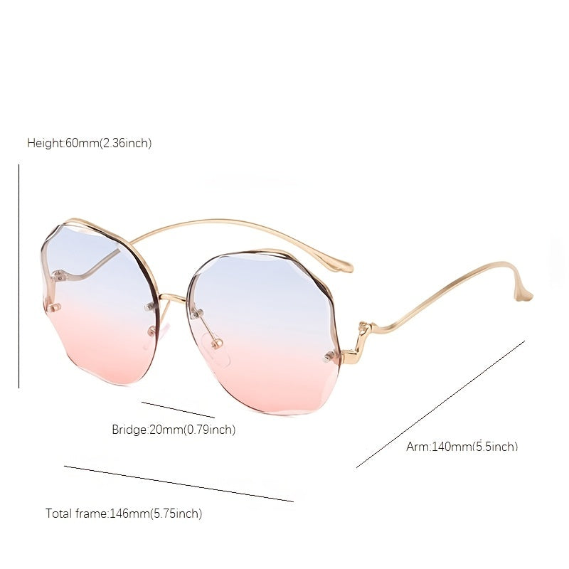 Gradient Round Sunglasses Women Rimless Metal Curved Temples