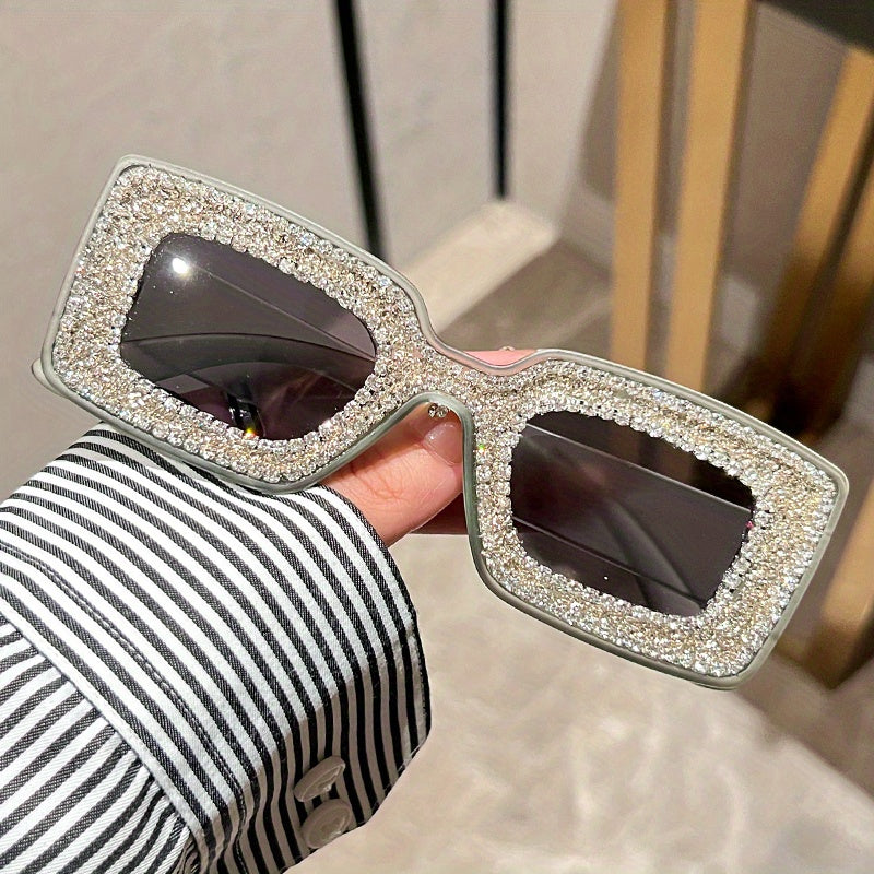 Y2K Rhinestone Square Sunglasses Bling Sun Shades UV400
