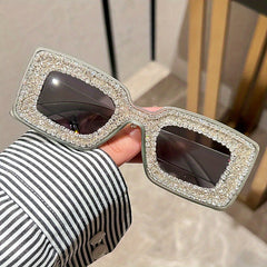 Y2K Rhinestone Square Sunglasses Bling Sun Shades UV400