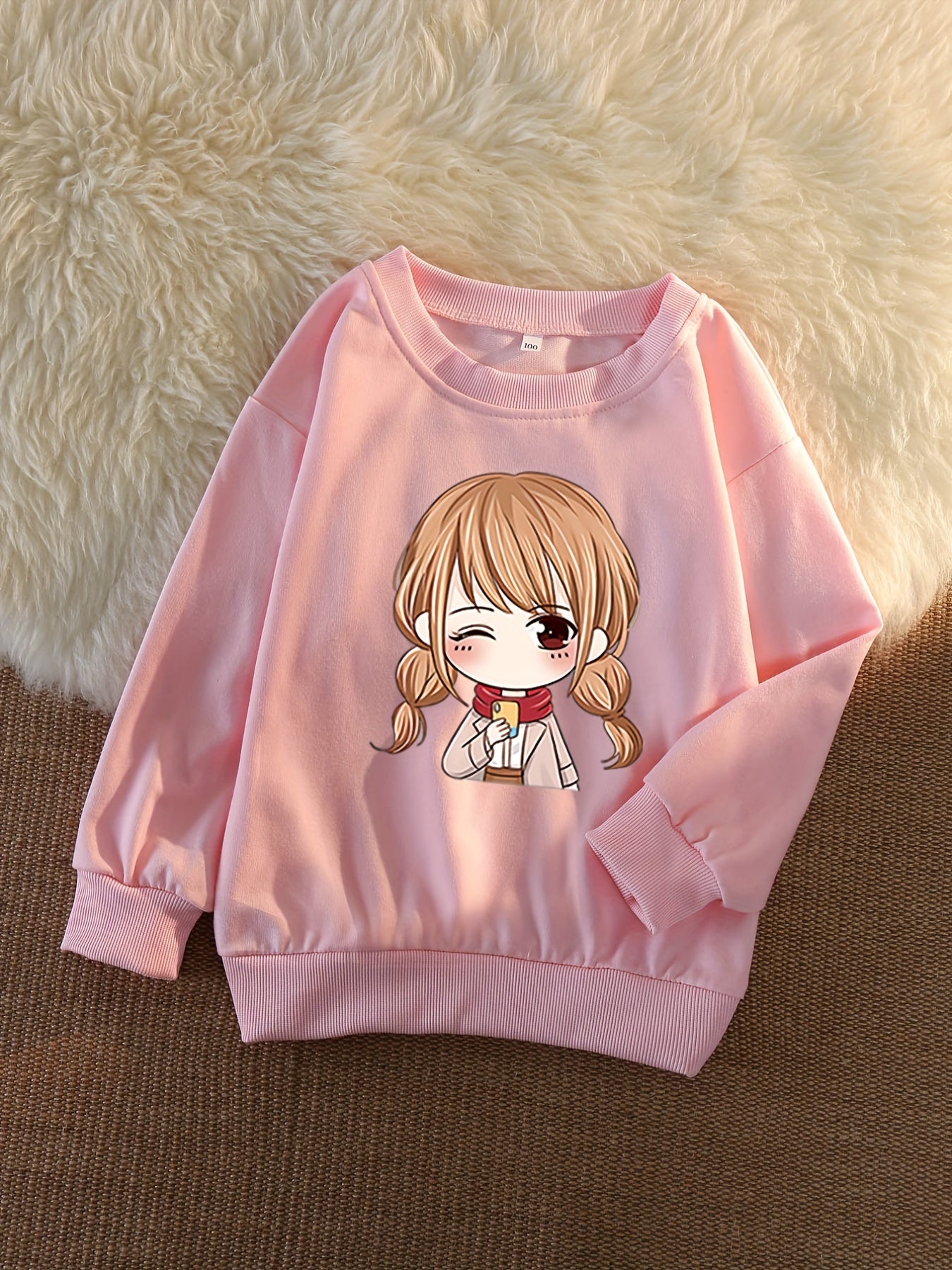 Toddler Girls Cartoon Graphic Thin Pullover Round Neck Long Sleeve Sweatshirt