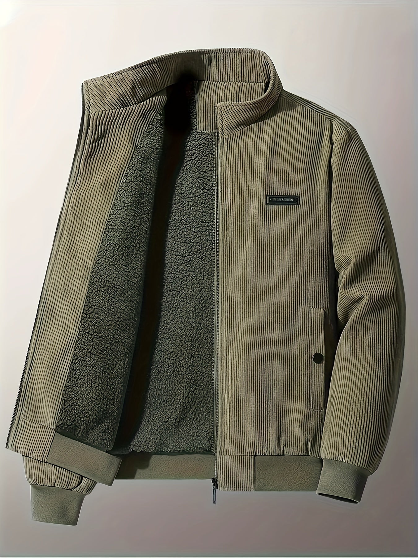 Men's Corduroy Cotton Jacket with Zip Up Collar
