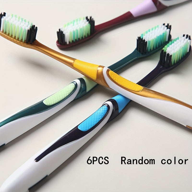 6pcs Medium Hard Hair Toothbrush, Family Pack, 2 Red, 2 Green, 2 Yellow