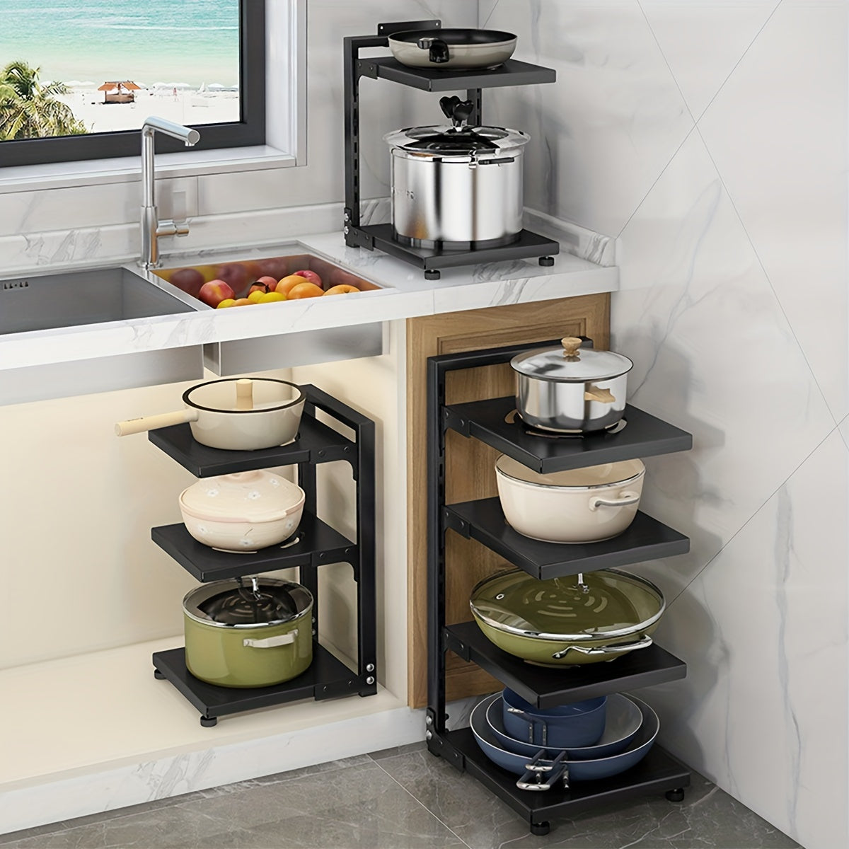 Adjustable Pan Organizer Rack For Cabinet Storage
