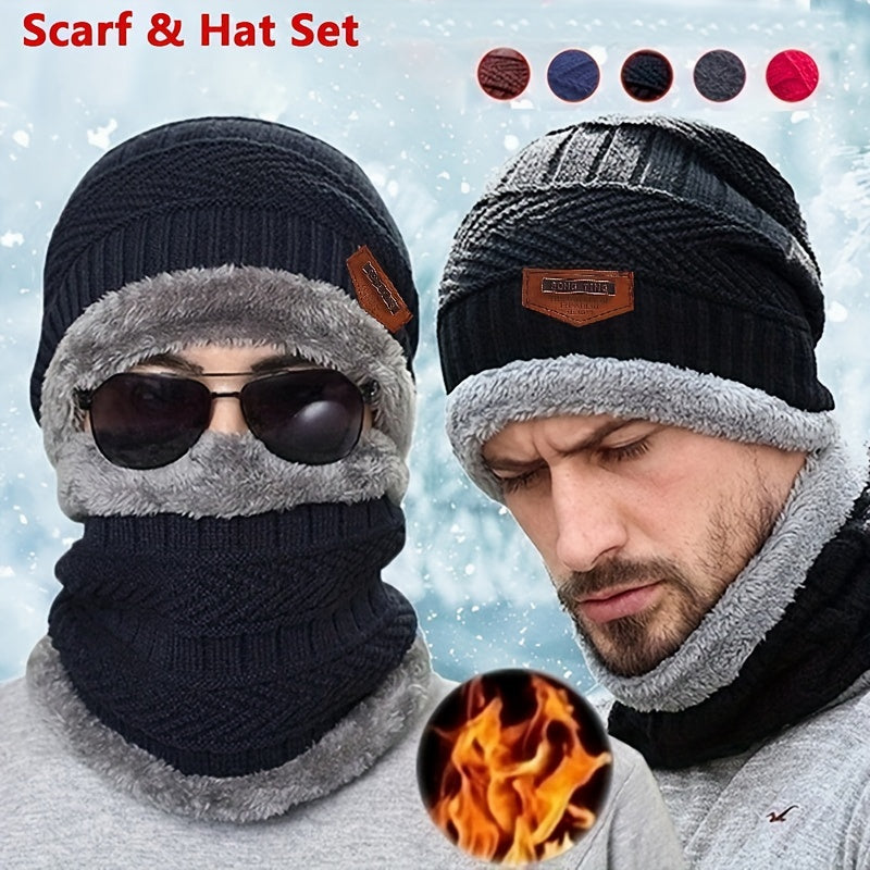 3pcs Unisex Winter Beanie Gloves Scarf Set Warm Touch Screen Retro