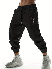 Faith Letter Print Cargo Joggers Men's Pants