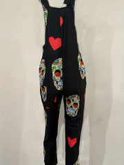 Gothic Skulls Print Rompers Casual Jumpsuit Women's Clothing