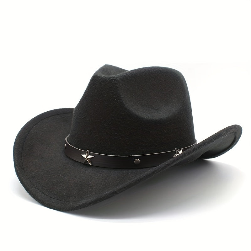 Men's Punk Style Cowboy Hat Five pointed Star British Jazz Wide Brim Hat