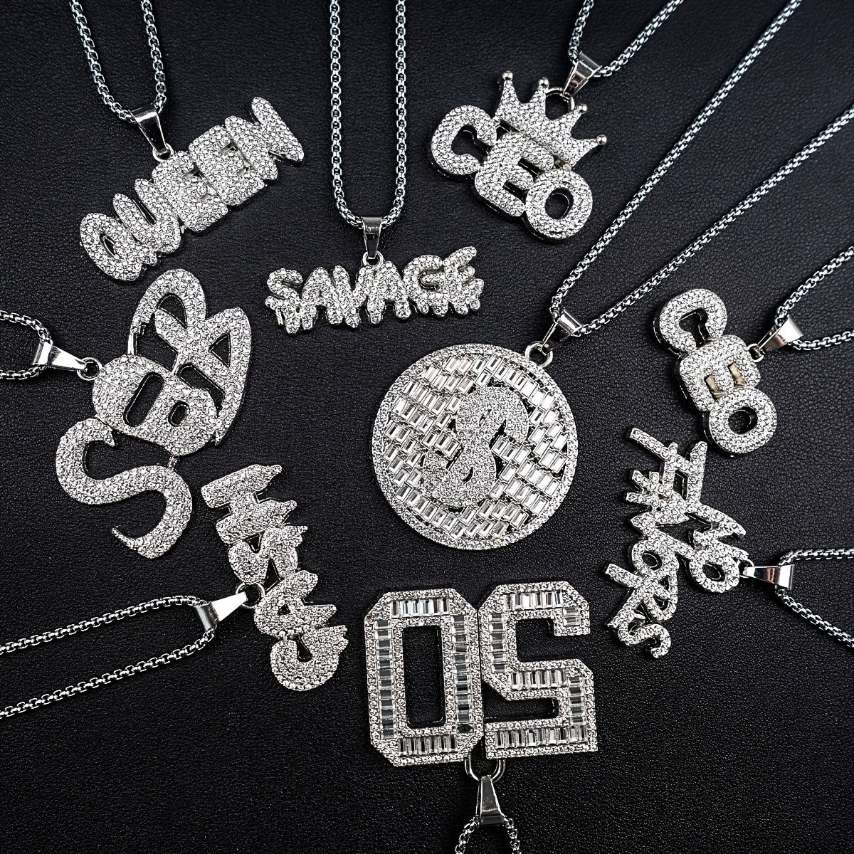 Punk Hip Hop Silver Rhinestone Letter Necklace