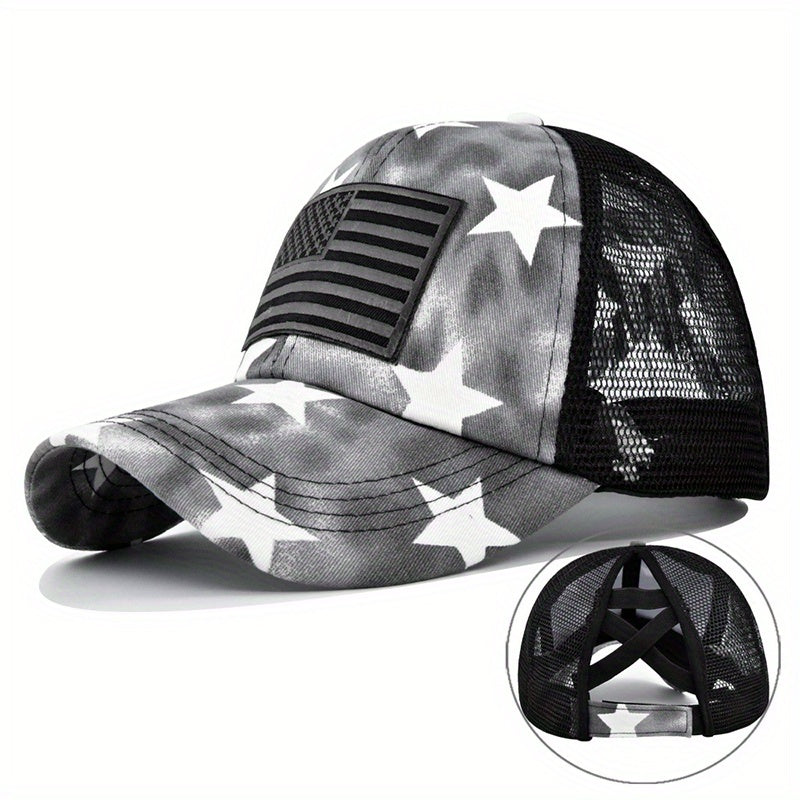 Pentagram Tie Dye Ponytail Baseball Cap Flag Embroidery Sports Hat