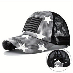 Pentagram Tie Dye Ponytail Baseball Cap Flag Embroidery Sports Hat