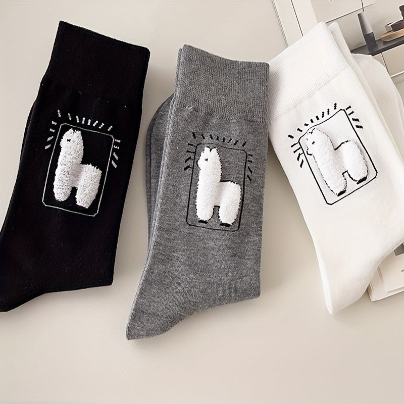 6 Pairs Alpaca Print Socks Women's Mid Tube Stockings