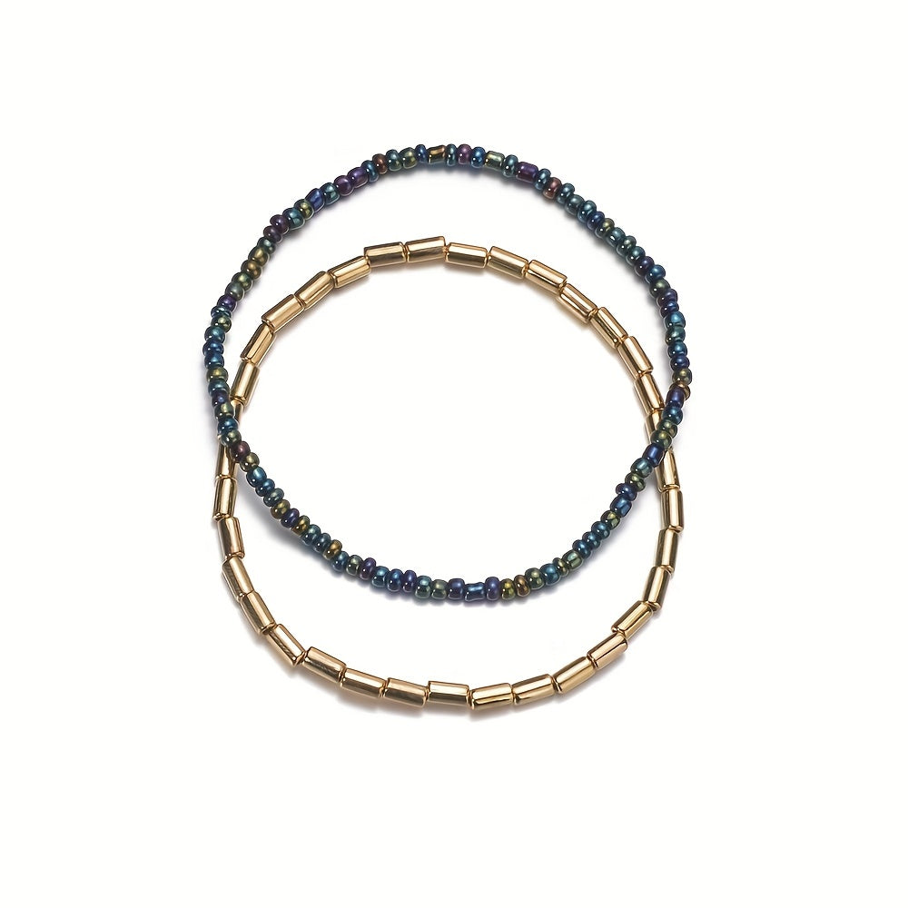 Ocean Beach Beaded Anklet Set with Mini Rice Beads
