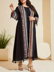  Boho Tank Dress & Geo Print Cardigan Two Piece Set