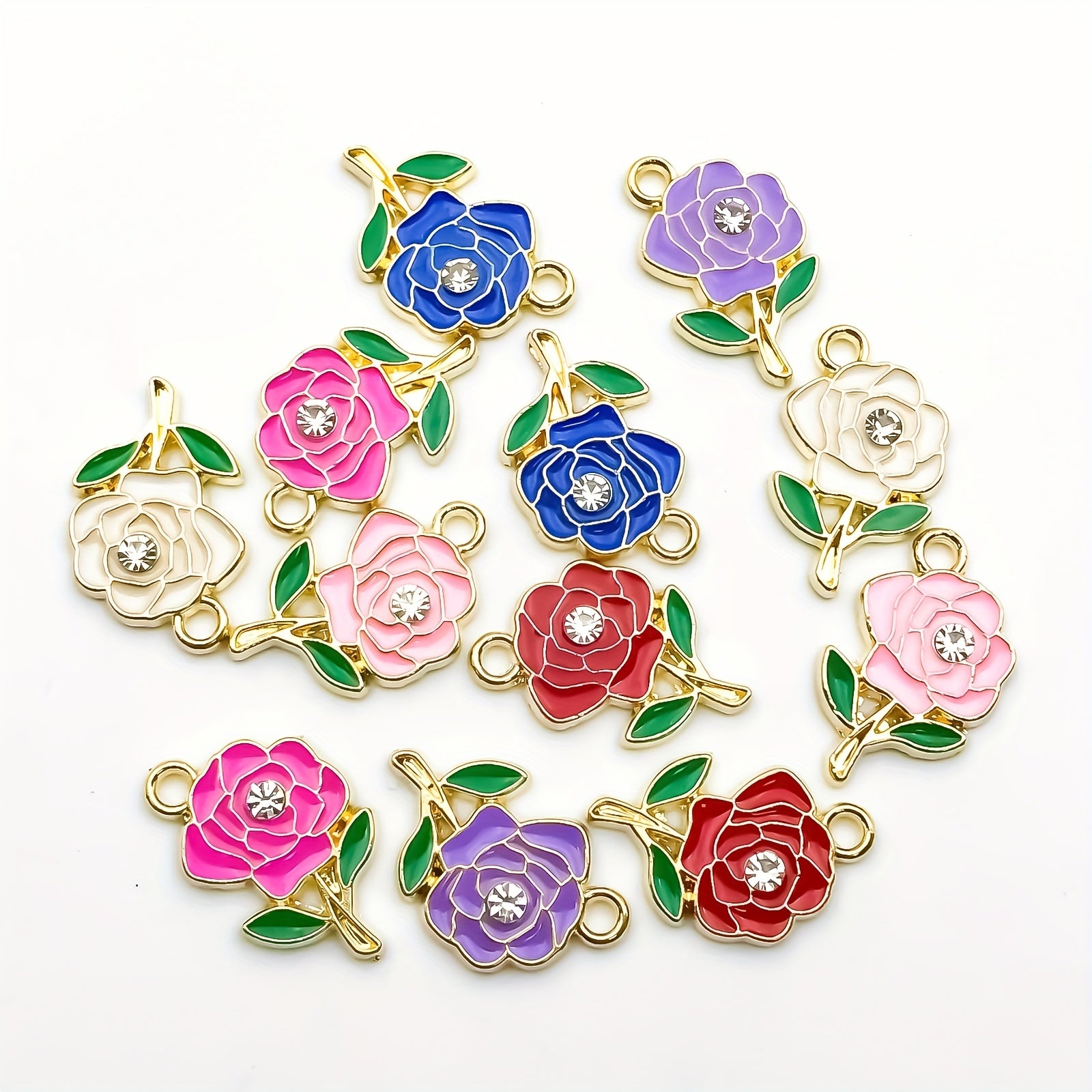 Colorful Rhinestone Flower Alloy Pendants for DIY Jewelry Making