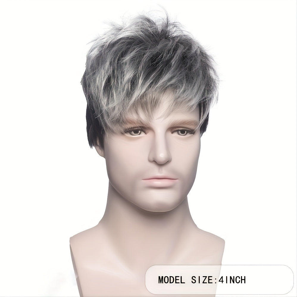 Men Short Straight Wig Heat Resistant Synthetic Male Natural Head