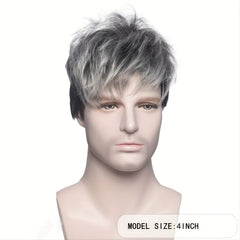 Men Short Straight Wig Heat Resistant Synthetic Male Natural Head